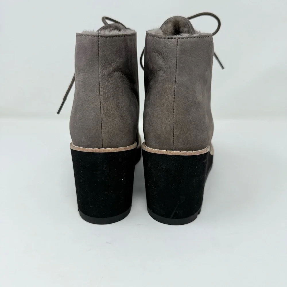 New Eileen Fisher Alpine Graphite Lamb Fur Ankle Wedge Boots Sz US 8